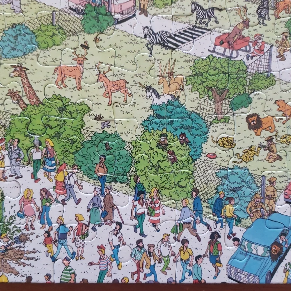 Vintage 80s Children's Where's Waldo Jigsaw Puzzle Safari Park 100 Pieces